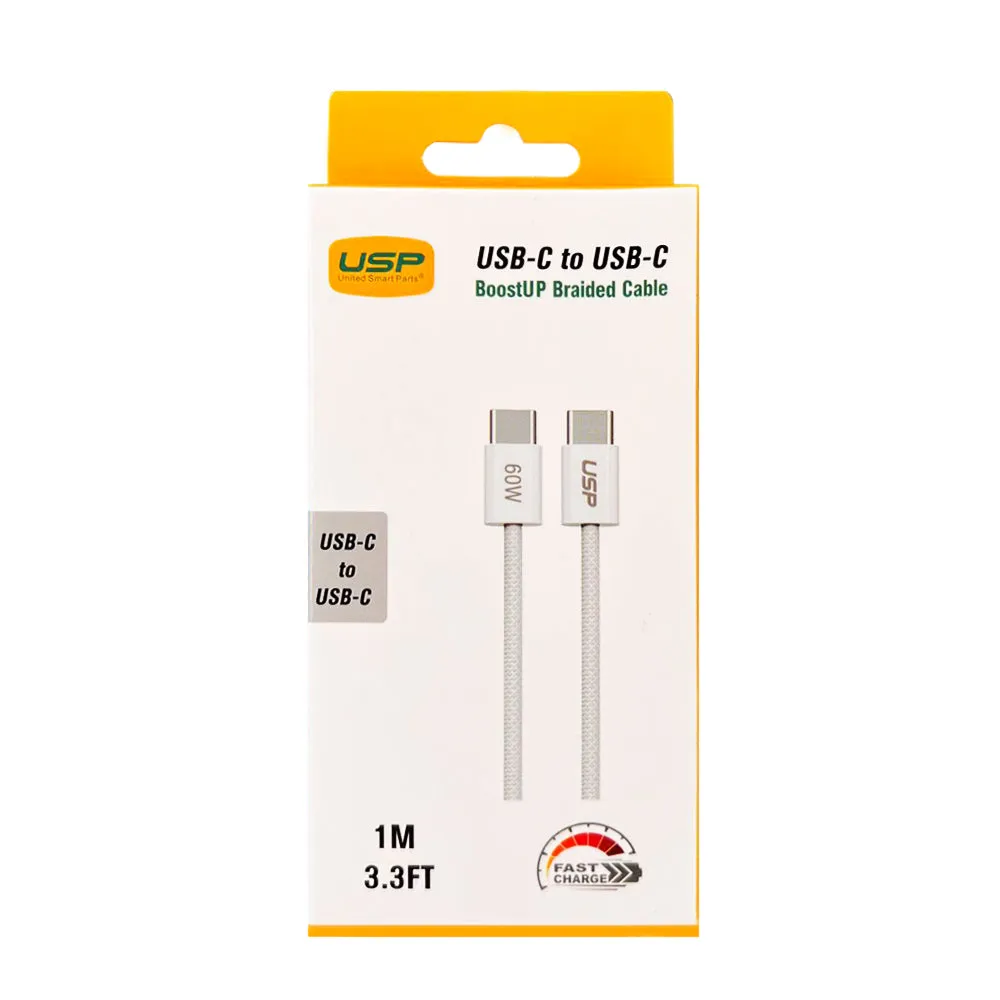 1M Boostup White Usb-C To Usb-C Pd 60W High Density Braided Fast Charging Cable  Usp Mega Discount Today MustHave Deals