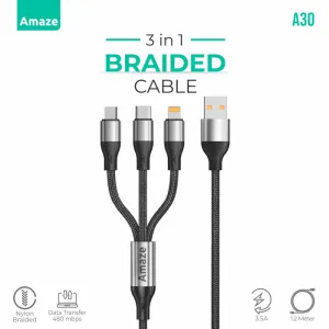 Grab It Now Today Only Hot Pick Amaze A30 3-In-1 Usb To Micro/Typec/Iphone Cable 3.5A 1.2M