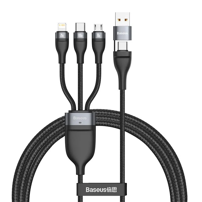 Baseus 3In1 Usb / Usb Type C - Usb Type C / Lightning / Micro Usb Cable (5 A - 100 W / 20 W / 18 W) 1.2 M Power Delivery Quick Charge (Ca2T3-G1) Hot Sale Today