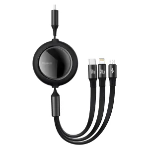 Limited Time Hot Deal Baseus Bright Mirror 2 Series Retractable 3-In-1 Fast Charging  Data Cable Type-C To M L C 100W 1.1M Black-Camj010201