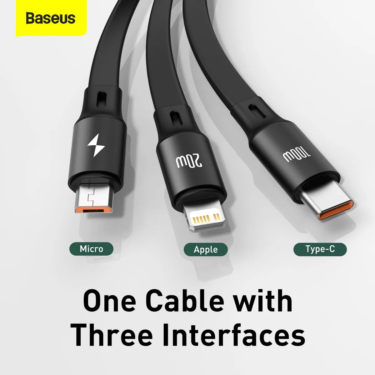 Baseus Bright Mirror 2 Series Retractable 3-In-1 Fast Charging  Data Cable Type-C To M L C 100W 1.1M Black-Camj010201 Todays Best Deal