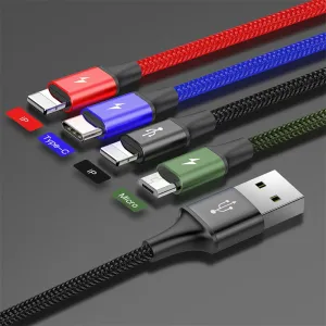Hot Sale Alert Clearance Steal Today Baseus Fast 4-In-1 Data Cable, Dual Ios Port   Type-C   Micro Usb Cable, 1.2M (Ca1T4-A01)
