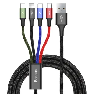 Baseus Fast 4-In-1 Data Cable, Ios Port   Type-C   Dual Micro Usb Cable, 1.2M (Ca1T4-B01) Limited Time Steal