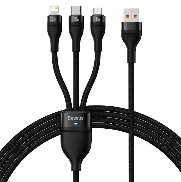 Baseus Flash Series  One For Three Fast Charging Data Cable Usb To M L C 100W 1.2M Black Today Only Savings Best Deal Online