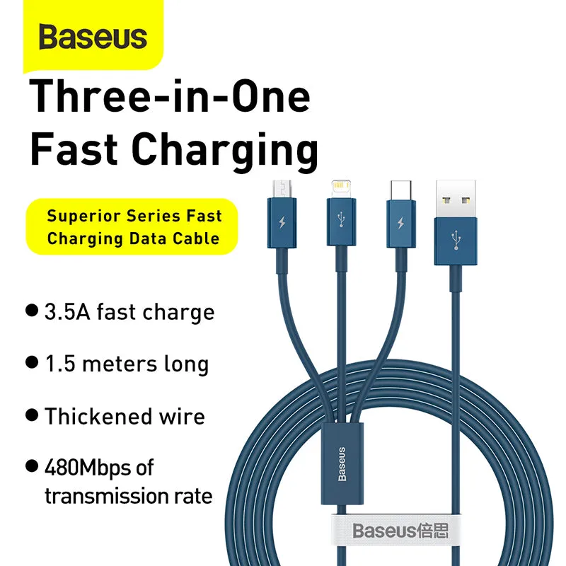Baseus Superior Series Fast Charging Data Cable Usb To M L C 3.5A 1.5M  (Camltys-02) Instant Savings Deal