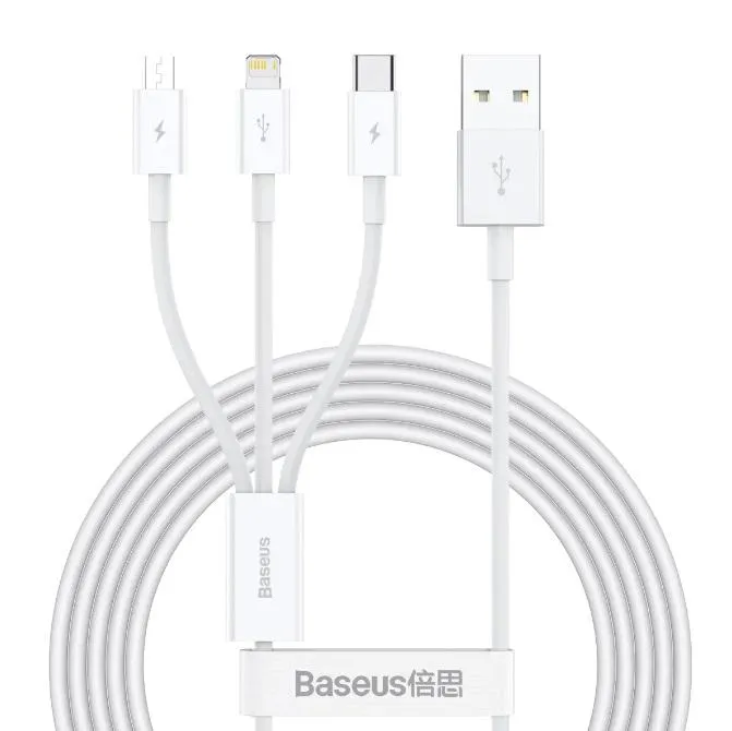 Clearance Event Baseus Superior Series Fast Charging Data Cable Usb To M L C 3.5A 1.5M White