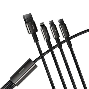 Hot Sale Frenzy Online Exclusive Deal Baseus Tungsten Gold 3 In 1 Fast Charging Data Cable Usb To M L C 3.5A 1.5M - Black