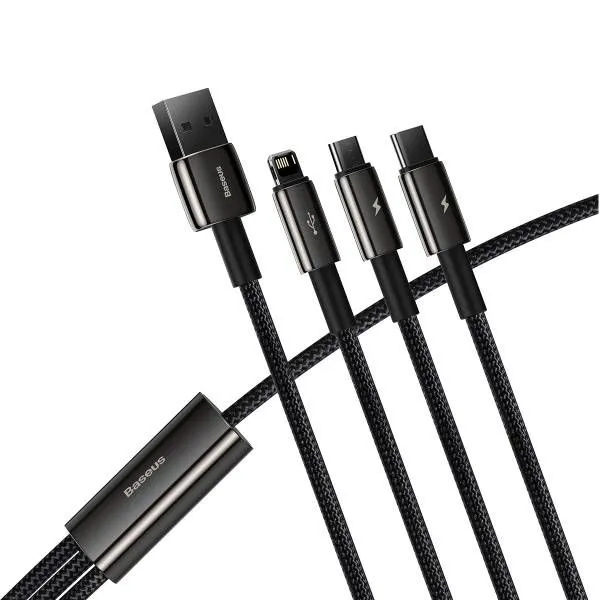 Hot Sale Frenzy Online Exclusive Deal Baseus Tungsten Gold 3 In 1 Fast Charging Data Cable Usb To M L C 3.5A 1.5M - Black