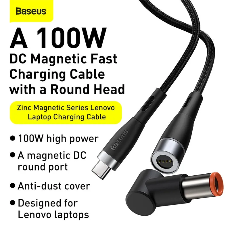Baseus Zinc Magnetic Series Lenovo Laptop Charging Cable Type C To Dc 100W 2M Black Sku-Catxc-Y01 Deal of the Day