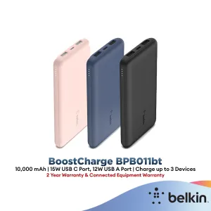 Today Only Hot Pick Hot Pick Online Belkin Bpb011Bt Boostcharge Power Bank 10000Mah 15W With Usb-A To Usb-C Cable | Bpb011Btbk Black / Bpb011Btbl Blue/ Bpb011Btrg Rose Gold