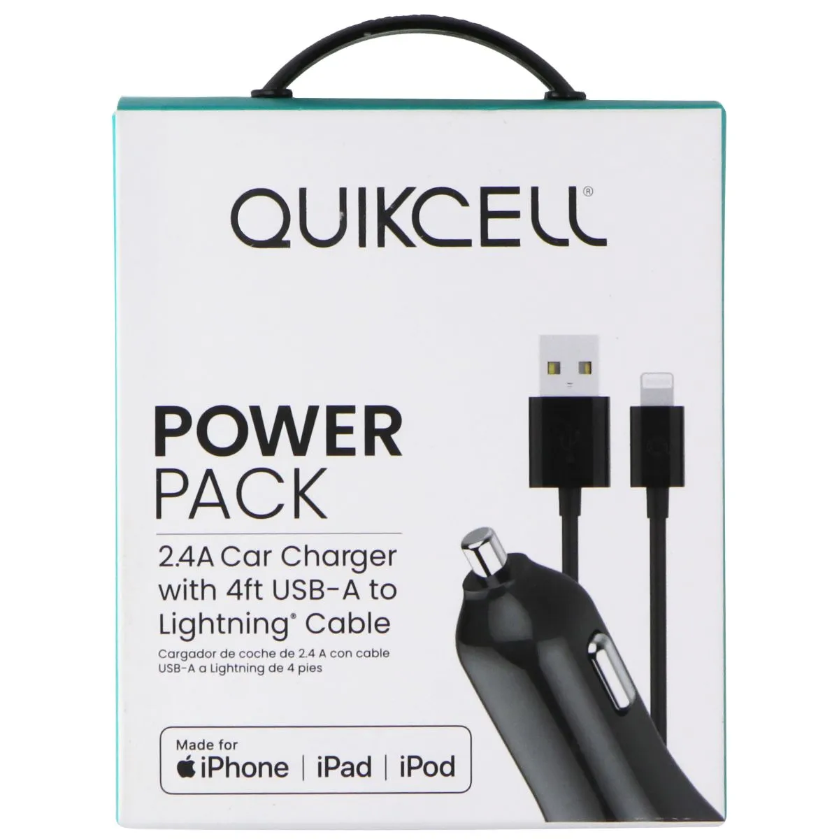 Todays Mega Savings Save More Now Quikcell 2.4A Car Charger With 4Ft Usb-A To Lightning 8-Pin Cable - Black