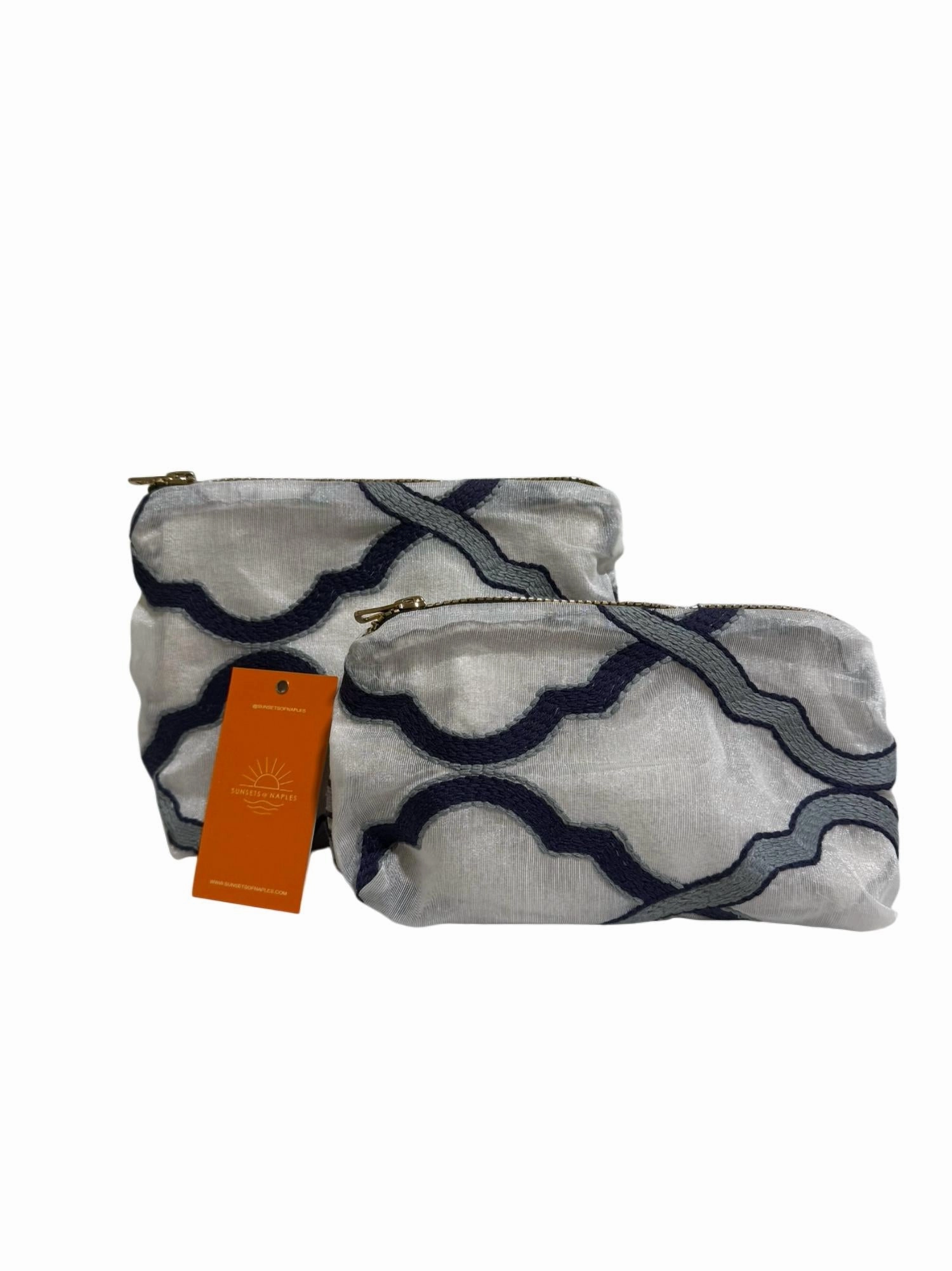 Make Up Bags Set In Blue And Grey Embroidery Price Drop Today Perfect Gift Offer
