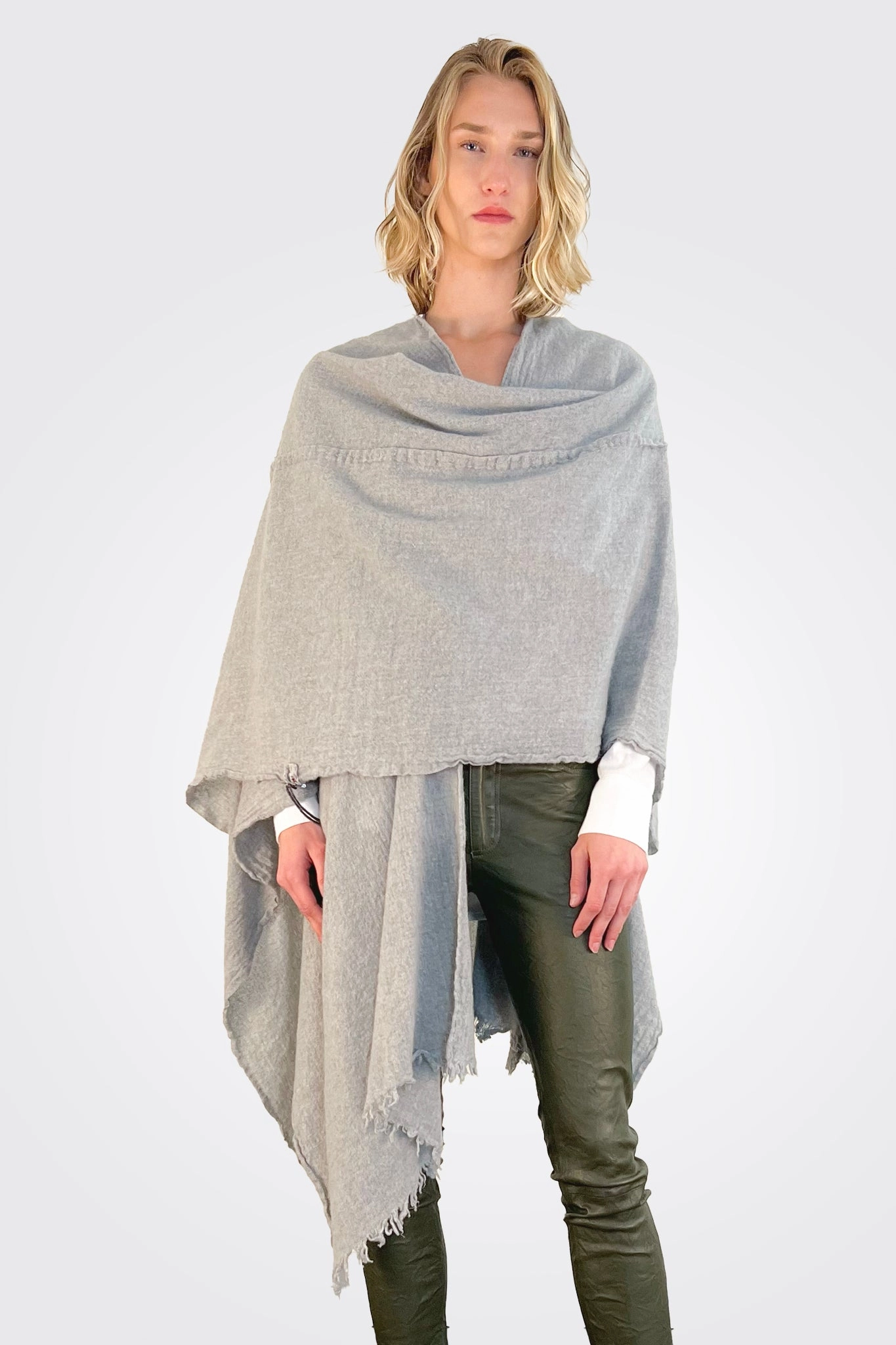 Stitch Detailed Poncho - Heather Grey Exclusive Deal Inside