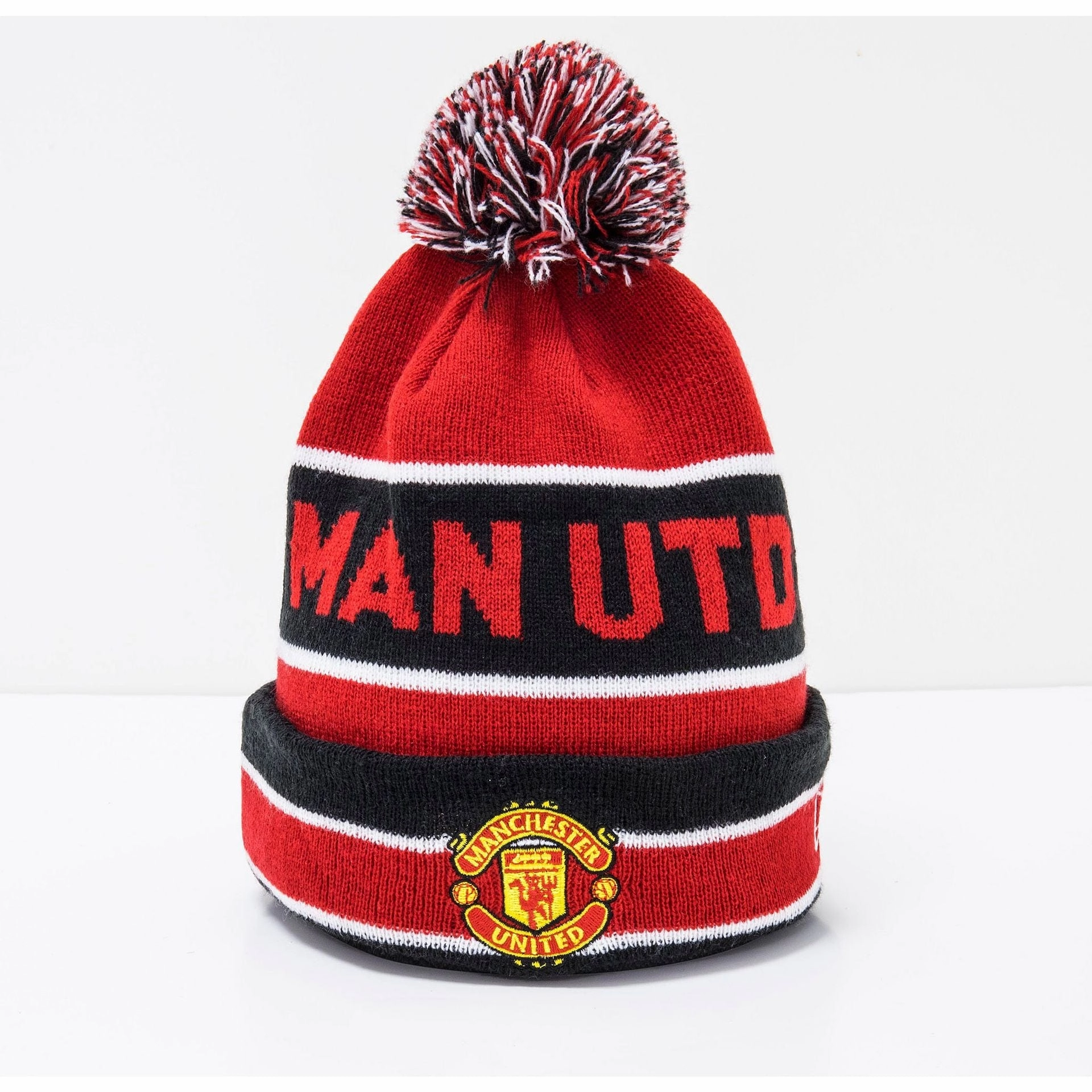 Grab Your Hot Pick Sale Ending Soon Manchester United Striped Red Multi Bobble Beanie Hat