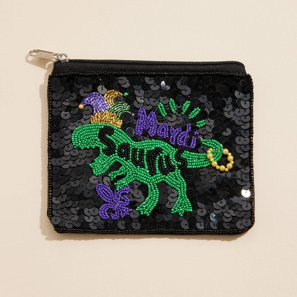 Special Savings Today Limited Stock Offer Mardi Gras Saurus Sequin Seed Beaded Mini Pouch Bag