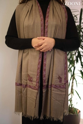 Flash Sale Alert Now Best Seller Discount Hand Embroidered Kashmiri Hashia Stole/Wrap - Natural Brown