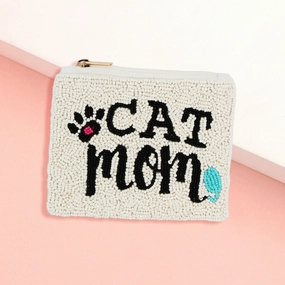 Hot Deals Today Cat Mom Message Seed Beaded Mini Pouch Bag