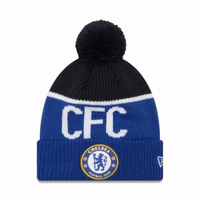 Chelsea Fc Lion Crest Sport Blue Bobble Knit Beanie Hat Mega Hot Offer