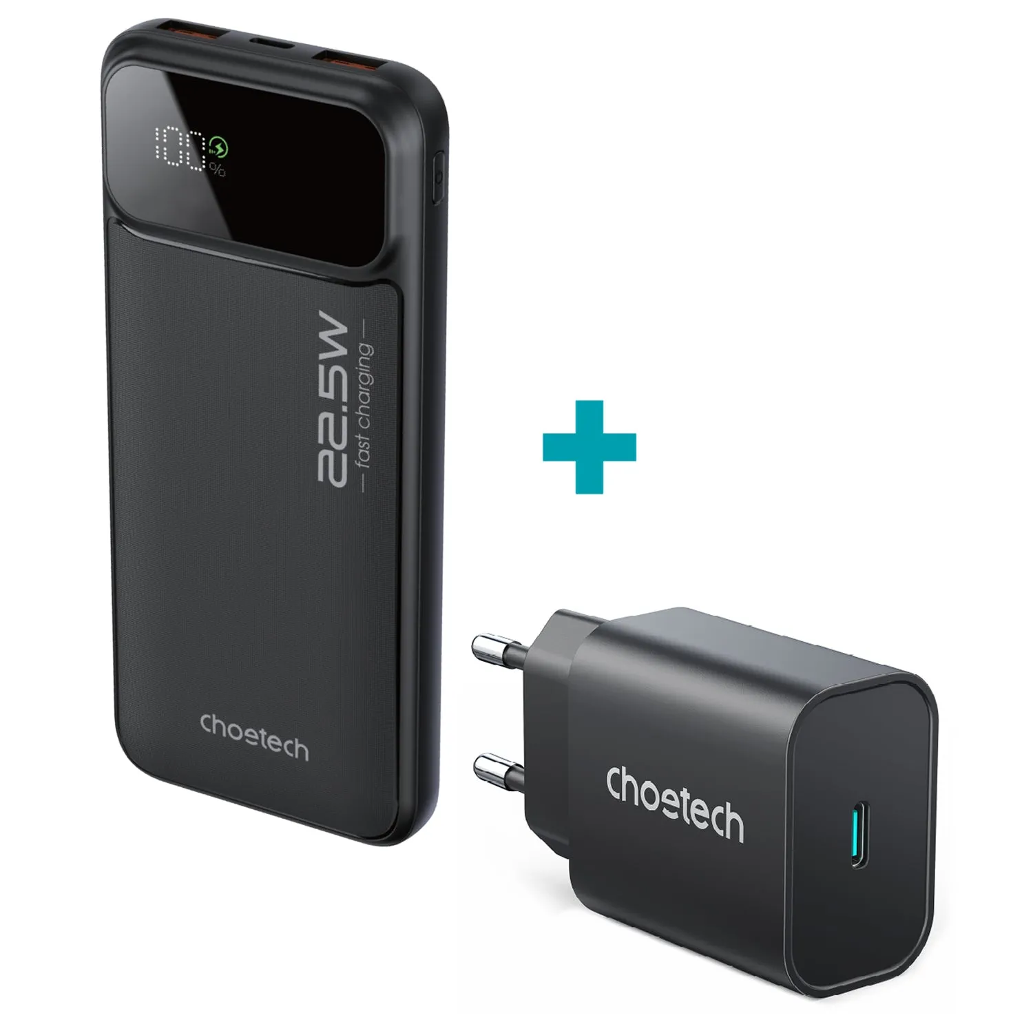 Choetech 10000Mah 22.5W Power Bank   1 Port 25W Wall Charger - Black (Cho-Bun-Pbnkchr) Instant Savings Inside