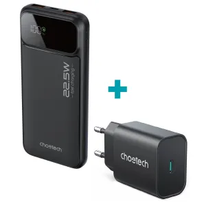 Choetech 10000Mah 22.5W Power Bank   1 Port 25W Wall Charger - Black (Cho-Bun-Pbnkchr) Instant Savings Inside