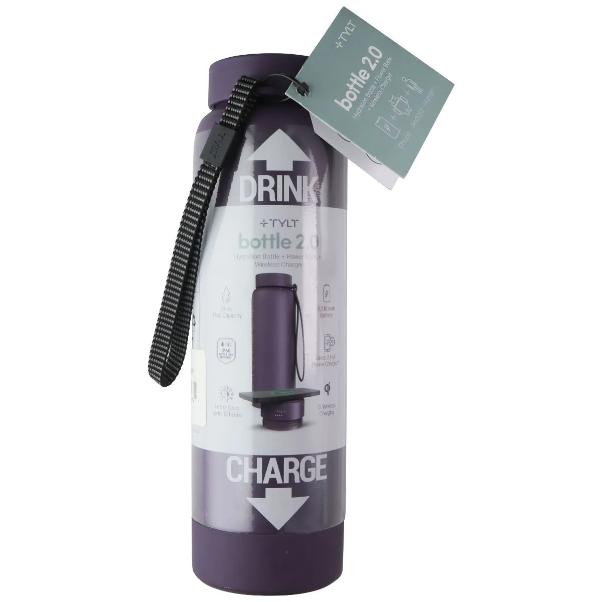 Deal Frenzy Today Gift Sale Event Tylt Bottle 2.0 Hydration Bottle With Power Bank And Wireless Charger - Purple