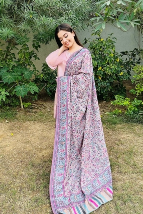 Clearance Event Today Superfine Pure Merino Kaani Jaamawar Shawl - Fountain Blue & Beige