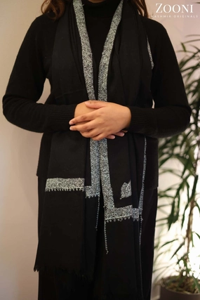 Dont Miss Hot Deals Deal of the Day Hand Embroidered Hashia Stole/Wrap - Black And Blue