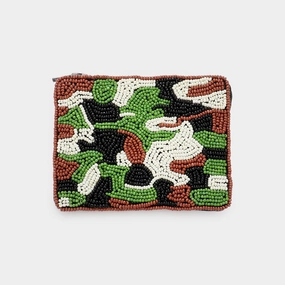 Todays Hot Pick Camouflage Patterned Seed Beaded Coin / Card Purse