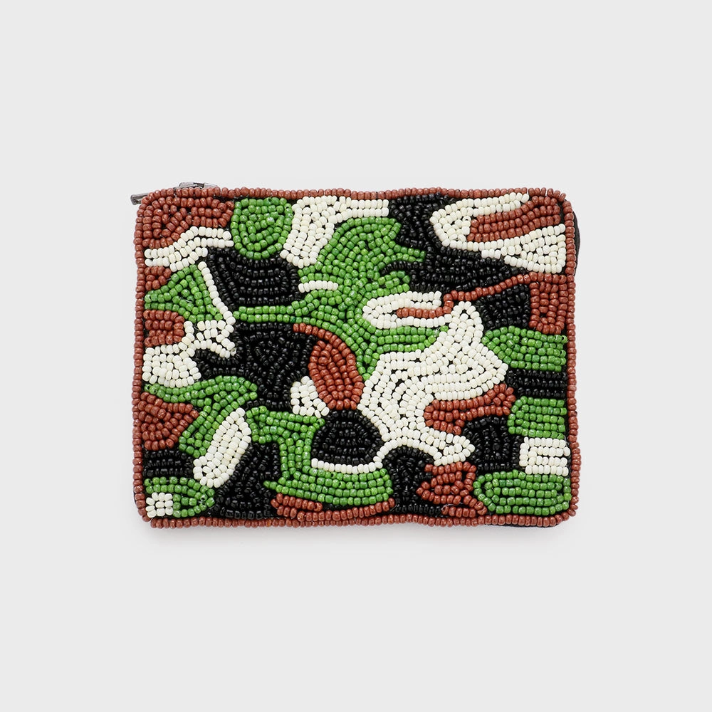 Todays Hot Pick Camouflage Patterned Seed Beaded Coin / Card Purse