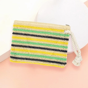 Rope Handle Multi Color Striped Straw Crochet Pouch Bag Hot Item Clearance