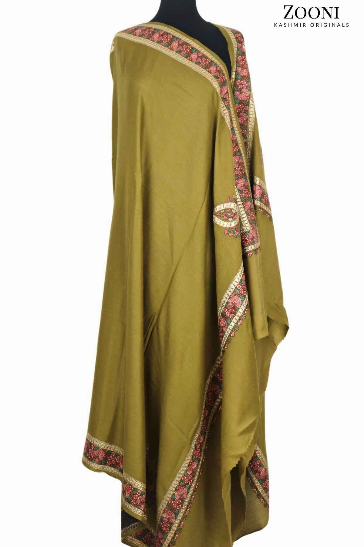 Clearance: Zarri Tilla Doar Machine Embroidered Merino Wool Shawl - Dark Mustard Today Only Discount Grab Your Hot Pick