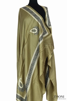 Hot Pick Online Online Exclusive Savings Clearance: Zarri Tilla Doar Machine Embroidered Merino Wool Shawl - Shadow