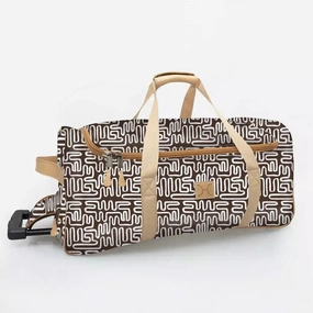 Daily Deal Frenzy Weekend Sale Special Thandana Laminated Fabric Wheeled Duffel Bag | Geo Black