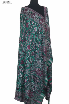 Superfine Pure Merino Kaani Jaamawar Shawl - Green Instant Savings Deal