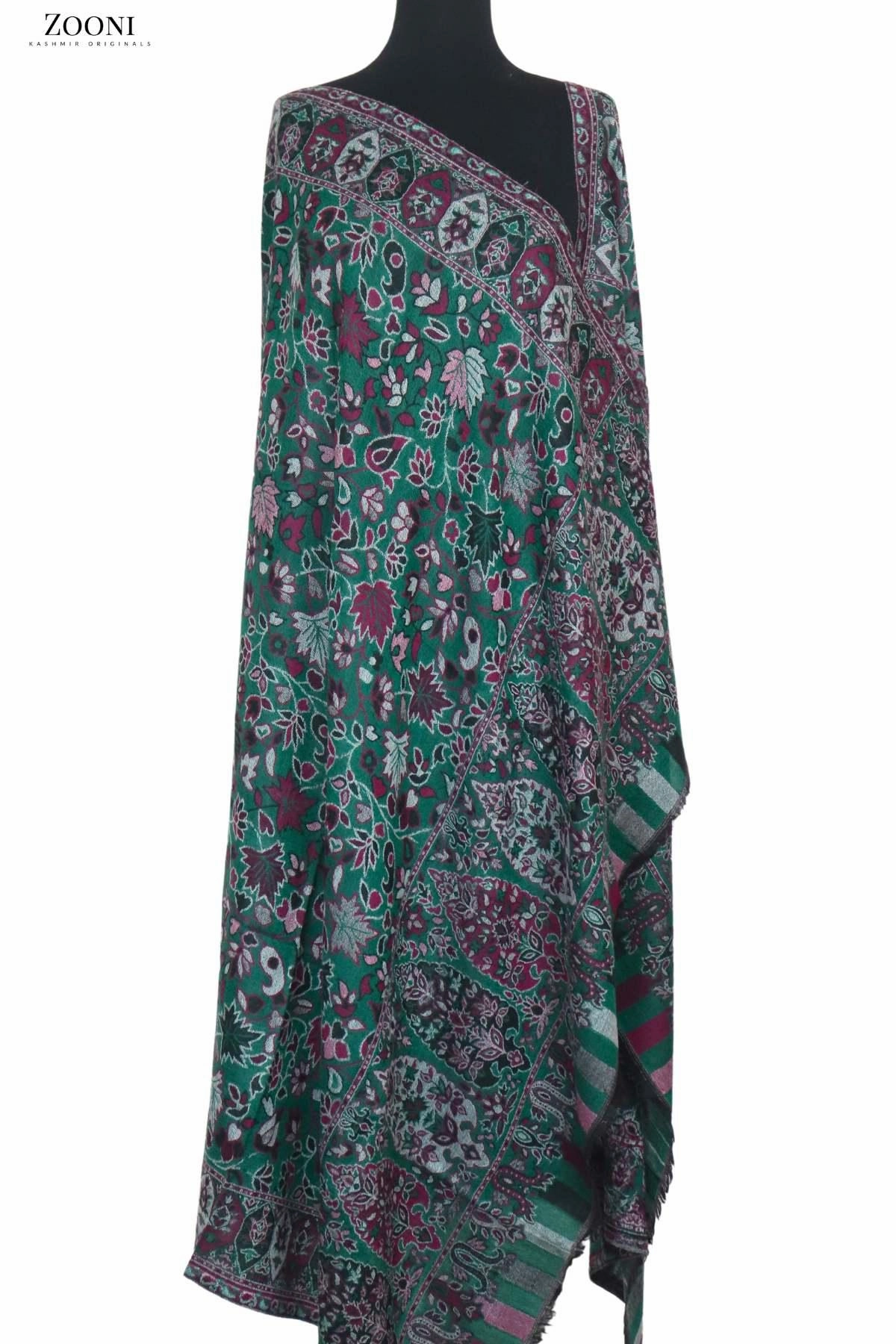 Superfine Pure Merino Kaani Jaamawar Shawl - Green Instant Savings Deal