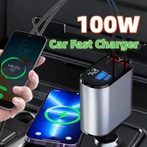 Metal Car Charger 100W Super Fast Charging Usb And Type-C Adapter Gift Sale Event