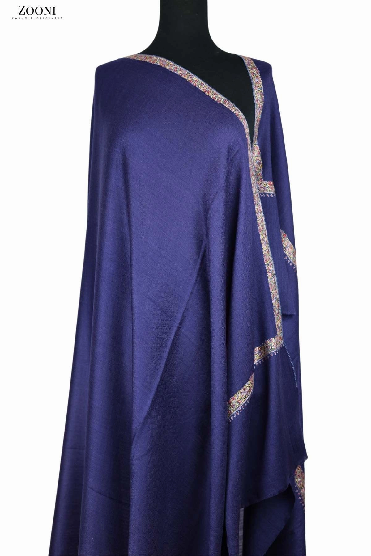 Biggest Savings Now Price Slash Today Hand Embroidered Kashmiri Hashia Shawl - Blue