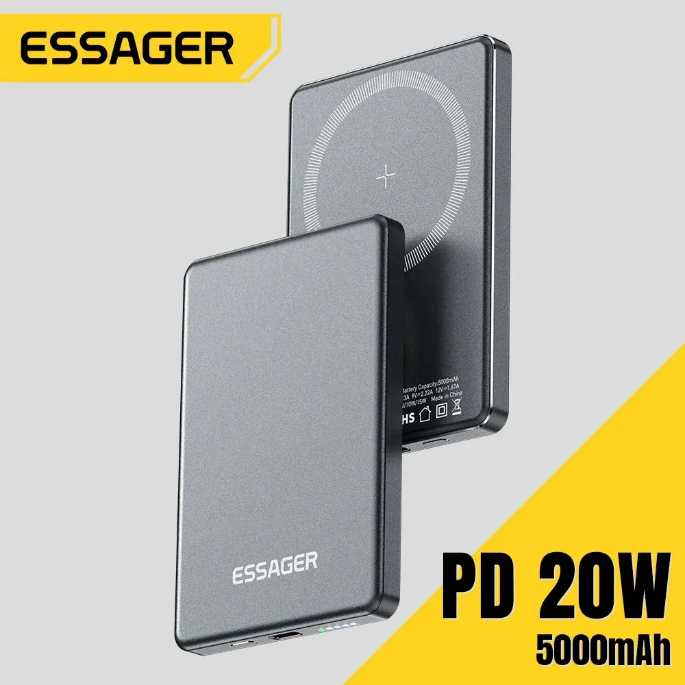 Limited Offer Alert Hot Pick Sale Essager Thin Wireless Power Bank 5000Mah Magnetic 20W Fast Charging Magsafe For Iphone