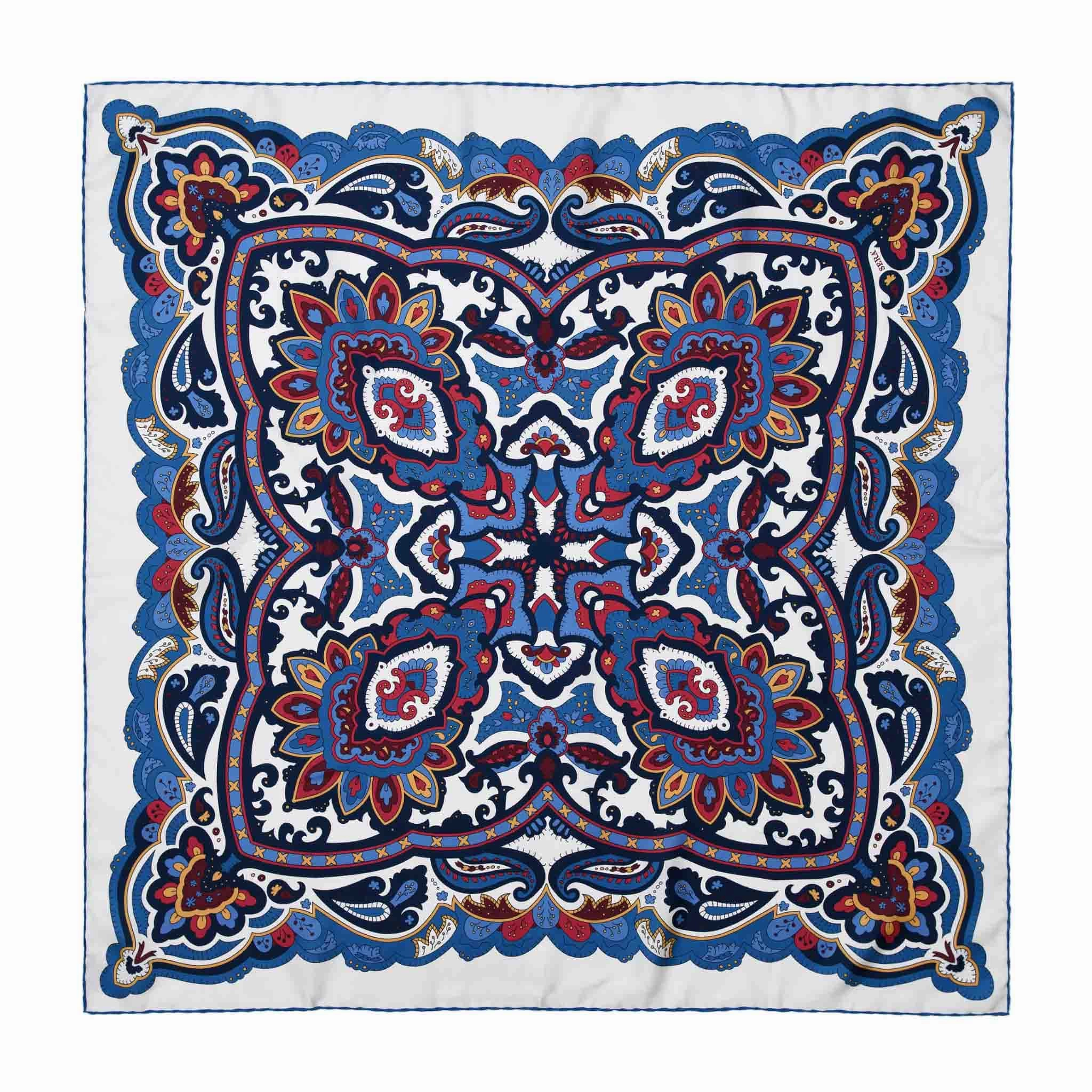 Daily Deal Frenzy Diana White & Blue Silk Scarf