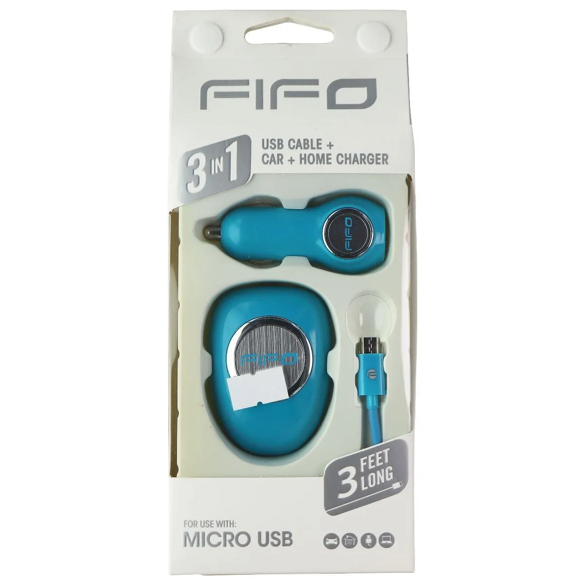Fifo 3-In-1 Car   Wall Usb Charger And 3-Ft Micro-Usb Cable Combo - Blue Shop Todays Picks Steal Todays Offer