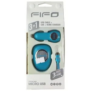 Fifo 3-In-1 Car   Wall Usb Charger And 3-Ft Micro-Usb Cable Combo - Blue Shop Todays Picks Steal Todays Offer