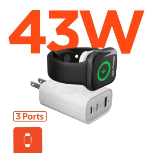 Hot Pick Deal Grab It Now Speedboost 43W Three-Port Usb-C Pd   Usb Fast Wall Charger With Built-In Apple Watch Charger | White