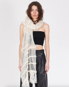 Knit Fringe Ends Scarf - White Price Drop Alert