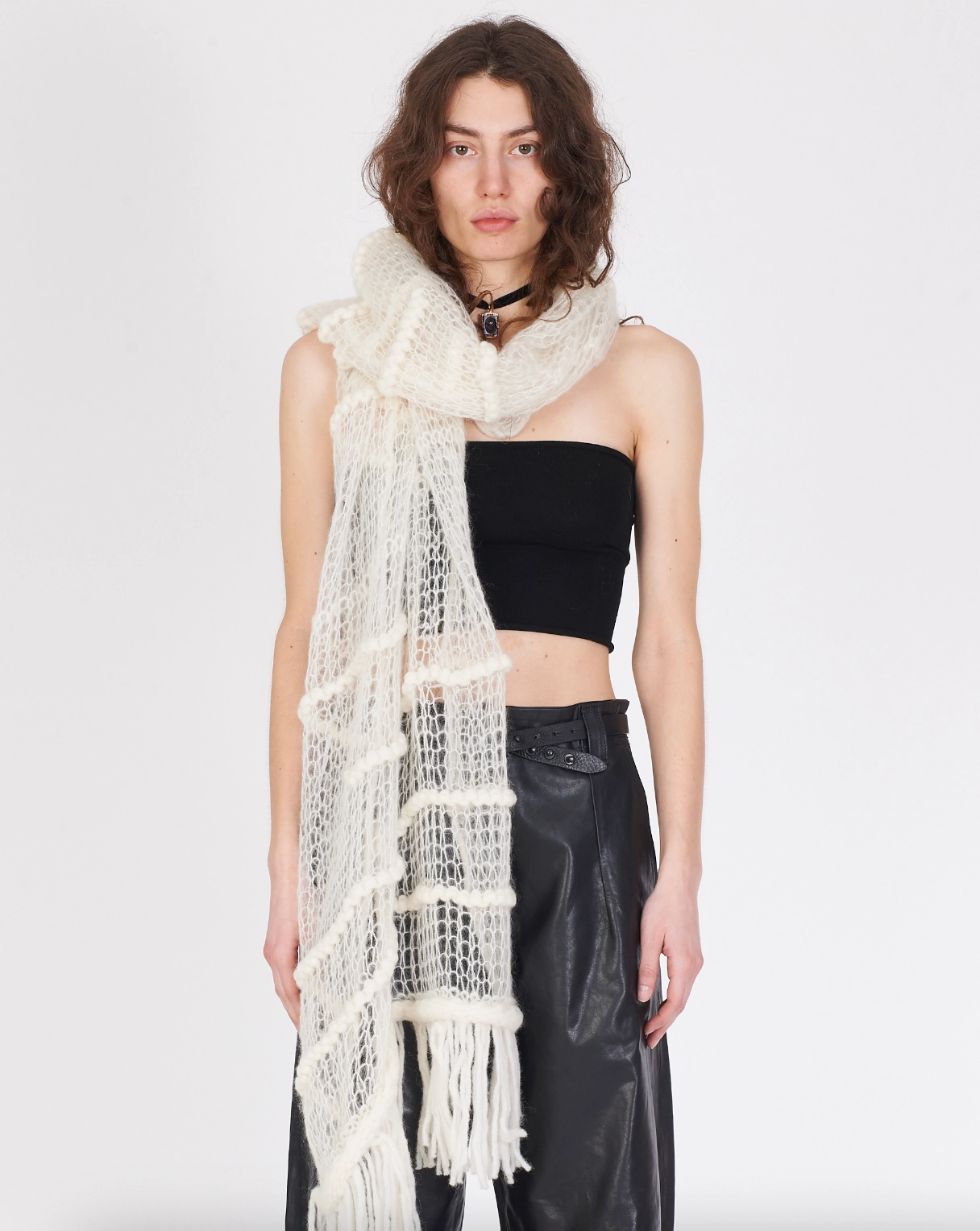 Knit Fringe Ends Scarf - White Price Drop Alert