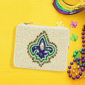 Big Price Drop Dont Miss This Deal Fleur De Lis Mardi Gras Seed Beaded Mini Pouch Bag