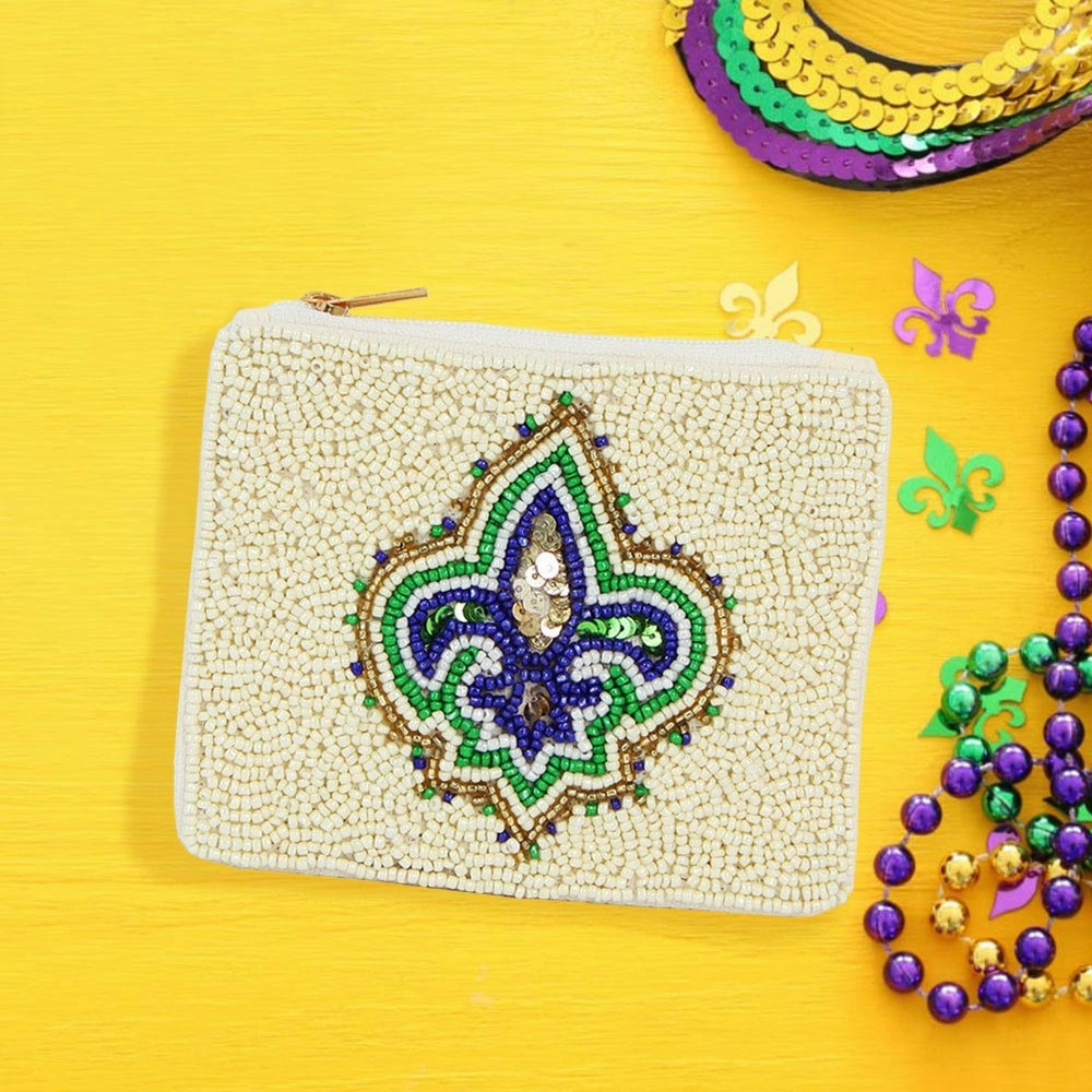Big Price Drop Dont Miss This Deal Fleur De Lis Mardi Gras Seed Beaded Mini Pouch Bag