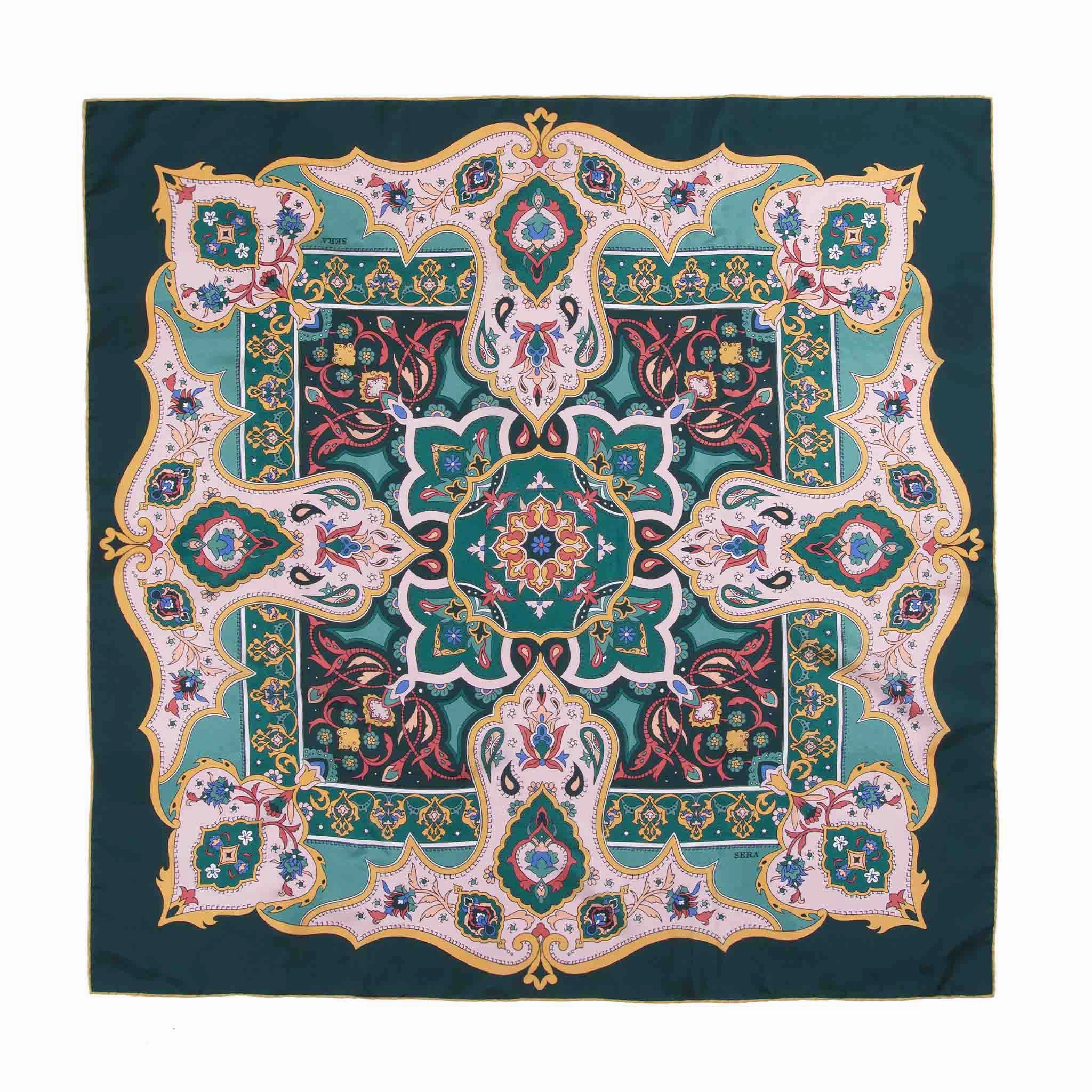 Todays Steal Clearance Sale Now Flora Green & Pink Silk Scarf