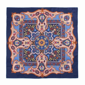 Limited Stock Hot Deal Flora Navy Blue & Orange Silk Scarf