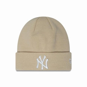 New York Yankees Essential Light Beige Cuff Knit Beanie Hat Instant Hot Deal Big Hot Sale