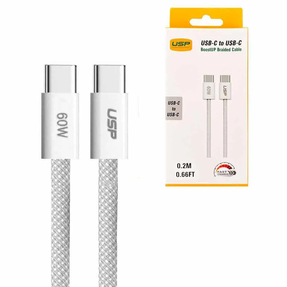 0.2M Boostup White Usb-C To Usb-C Pd 60W High Density Braided Fast Charging Cable  Usp Hot Offer Inside